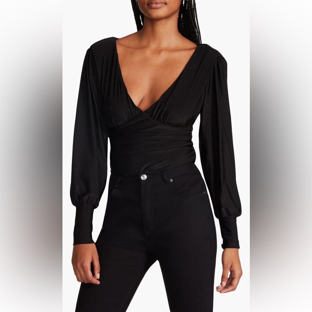 Steve Madden Kali Long Sleeve V-Neck Bodysuit Black Size L